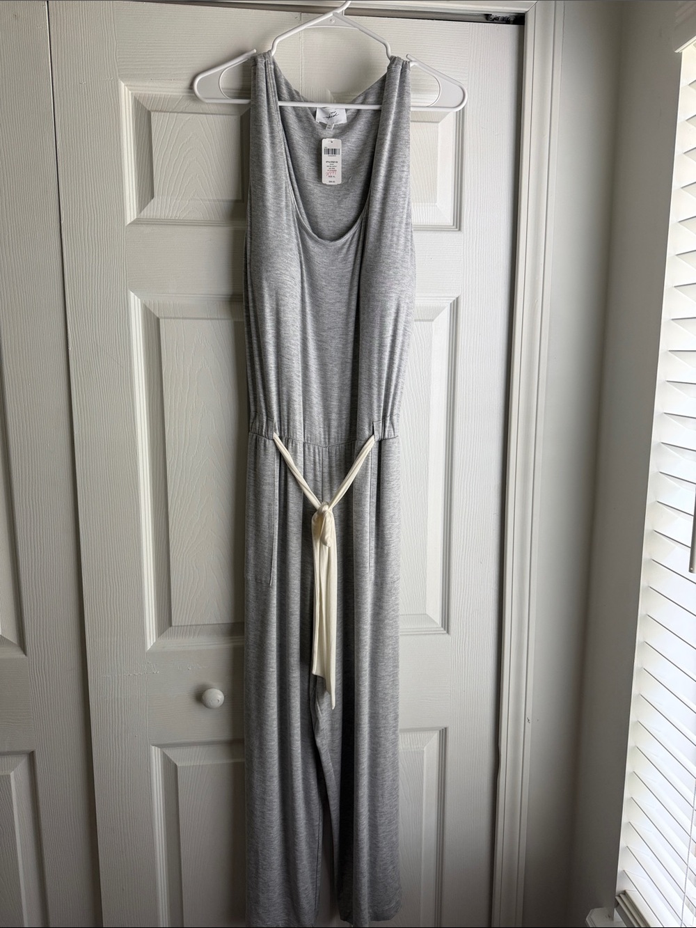 NWT Soma XL Women's Gray Sleeveless Jumpsuit with Tie Belt